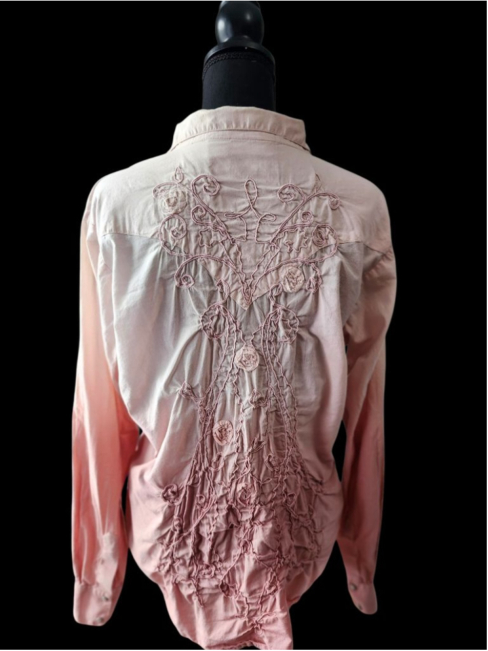 Retro Wrangler Pink Ombre Embroidered Button Down Shirt L - Picture 4 of 6
